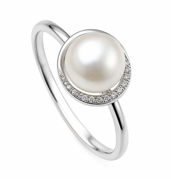 Pierścionek białe złoto 585 z perłą i diamentami 0,05 ct - Rozmiar 17d.jpg